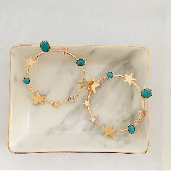 Celestial Star Turquoise Crystal Gold Tone Constellation Hoop Earrings NWT - Picture 5 of 6
